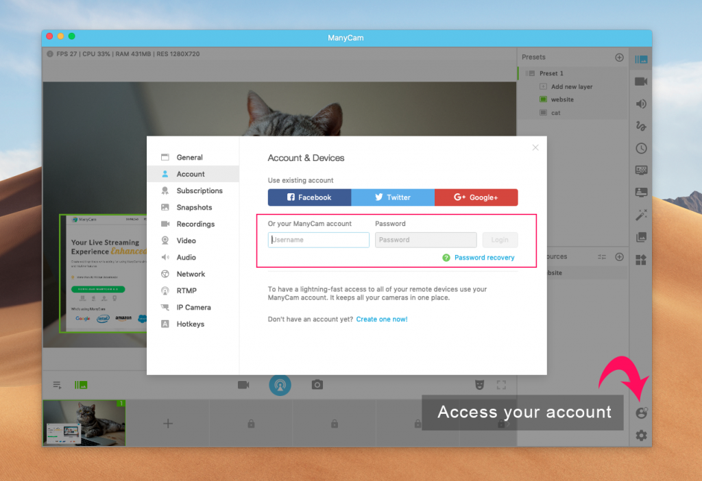 Start using ManyCam - Login