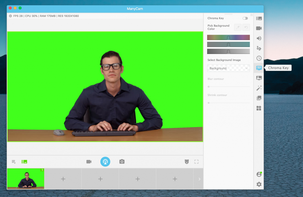 Select chroma key on live video