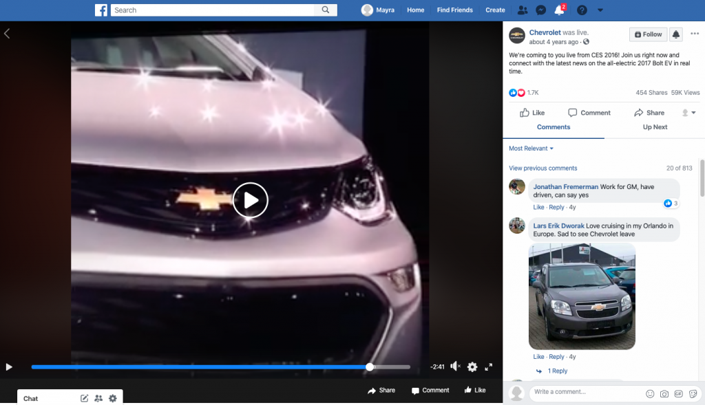 Live video marketing strategy example - Chevrolet