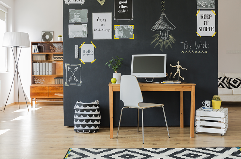 home office with creative chalkboard